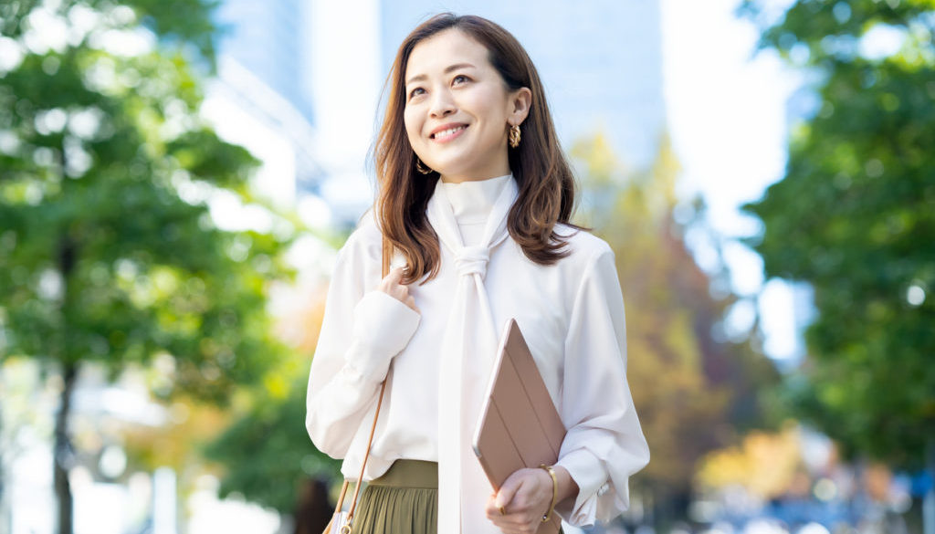 woman commuting in office casual style